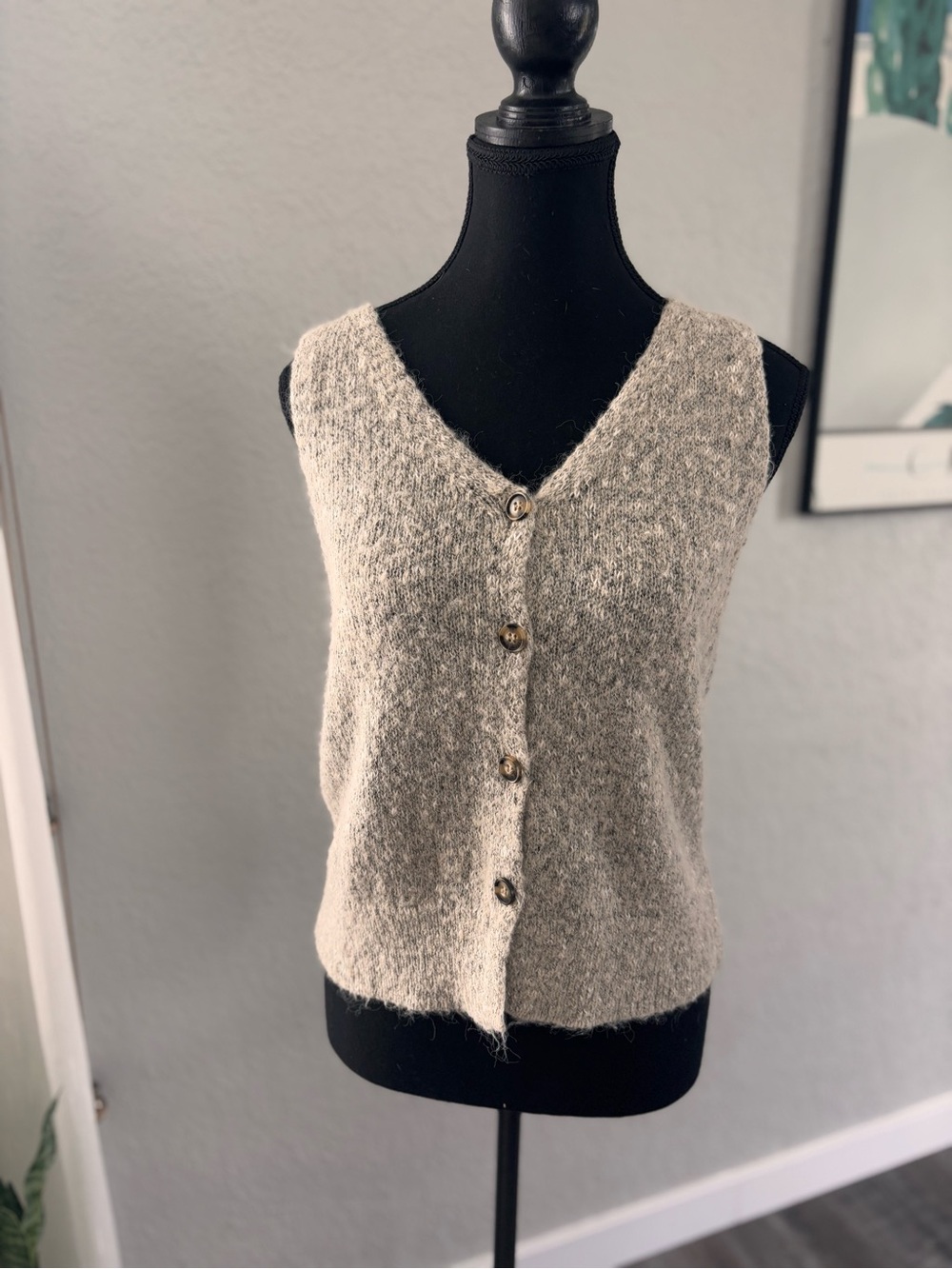 Cozy V-Neck Button Front Sweater Vest -heathered grey